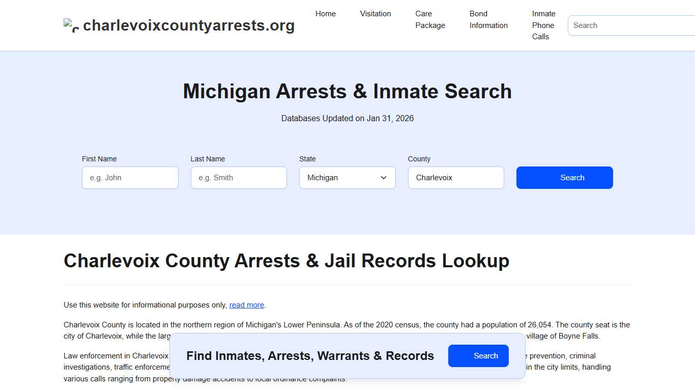 Charlevoix County, MI Arrests, Warrants, Police Records Search